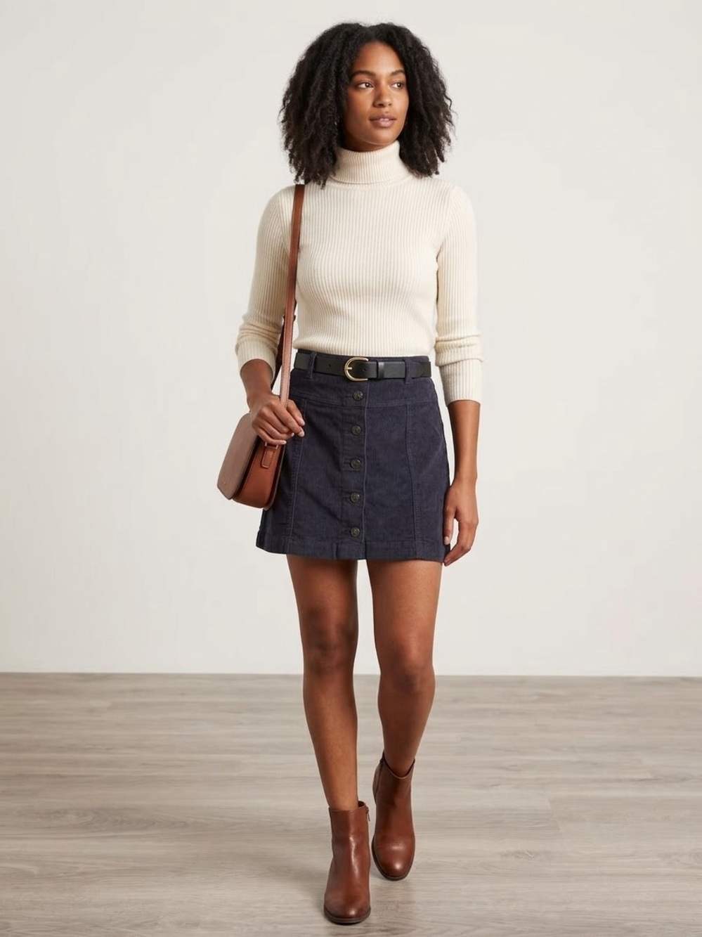 American Eagle Outfitters Navy Button-Front Corduroy Mini Skirt